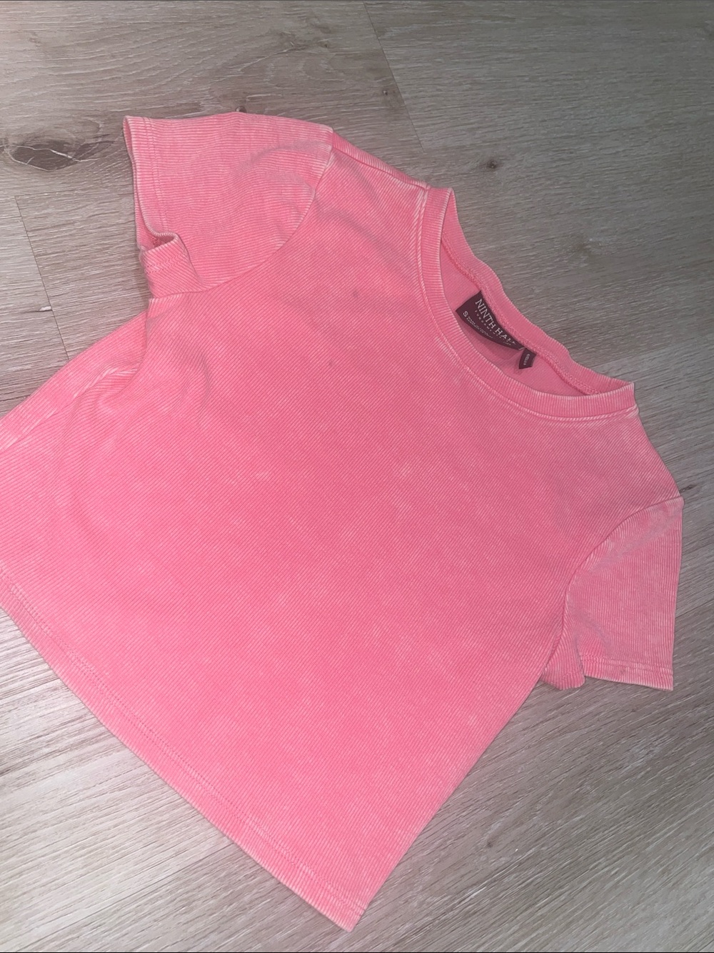 Ninth Hall Fundamentals | Pink Ribbed Cropped Tee | Size Small